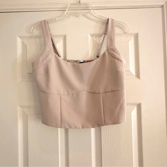 A&F Abercrombie & Fitch Tan Corset Top Smocked Smock Crop Side Zip Neutral LARGE - Picture 4 of 12